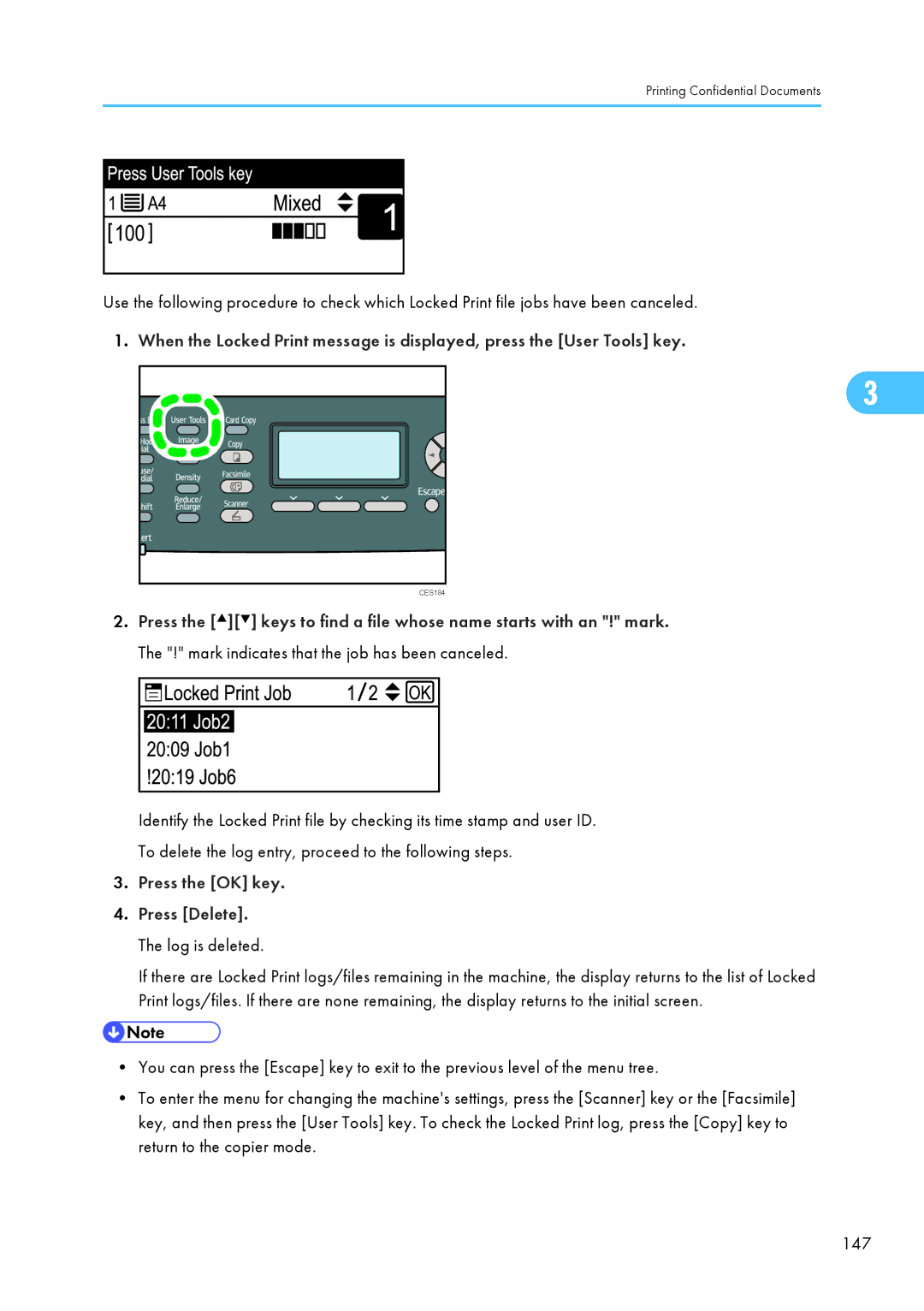 Ricoh SP C240SF, C242SF operating instructions Press Delete. The log is deleted 