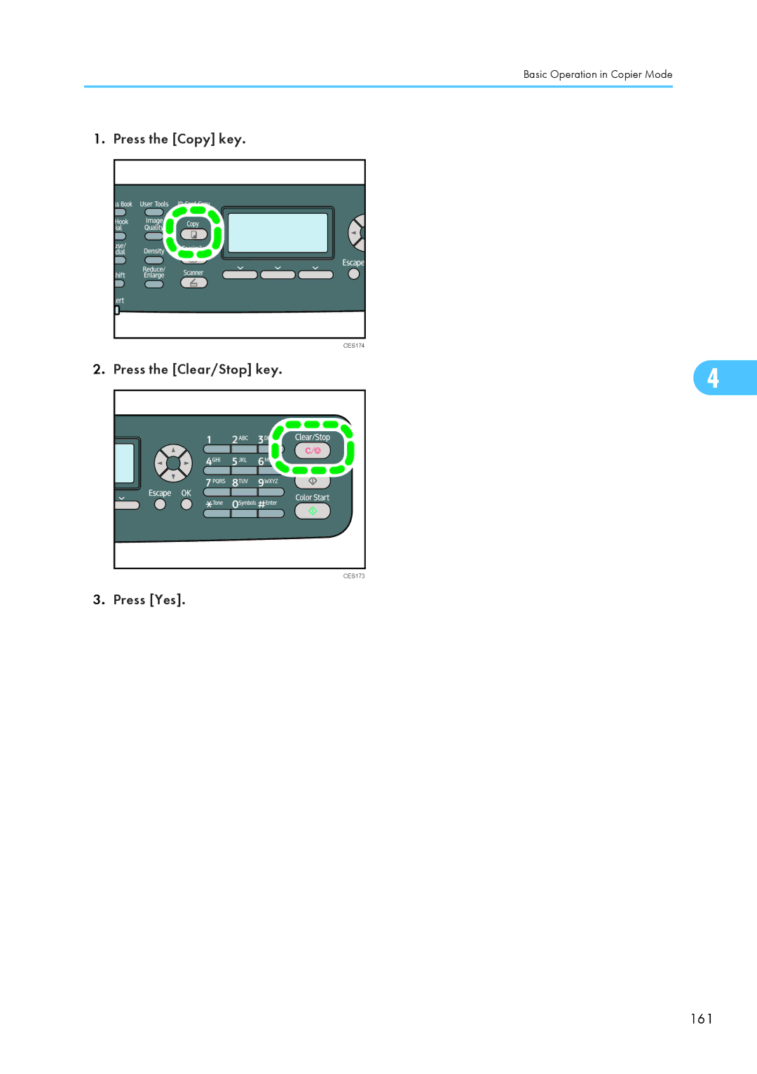 Ricoh SP C240SF, C242SF operating instructions Press the Clear/Stop key, 161 