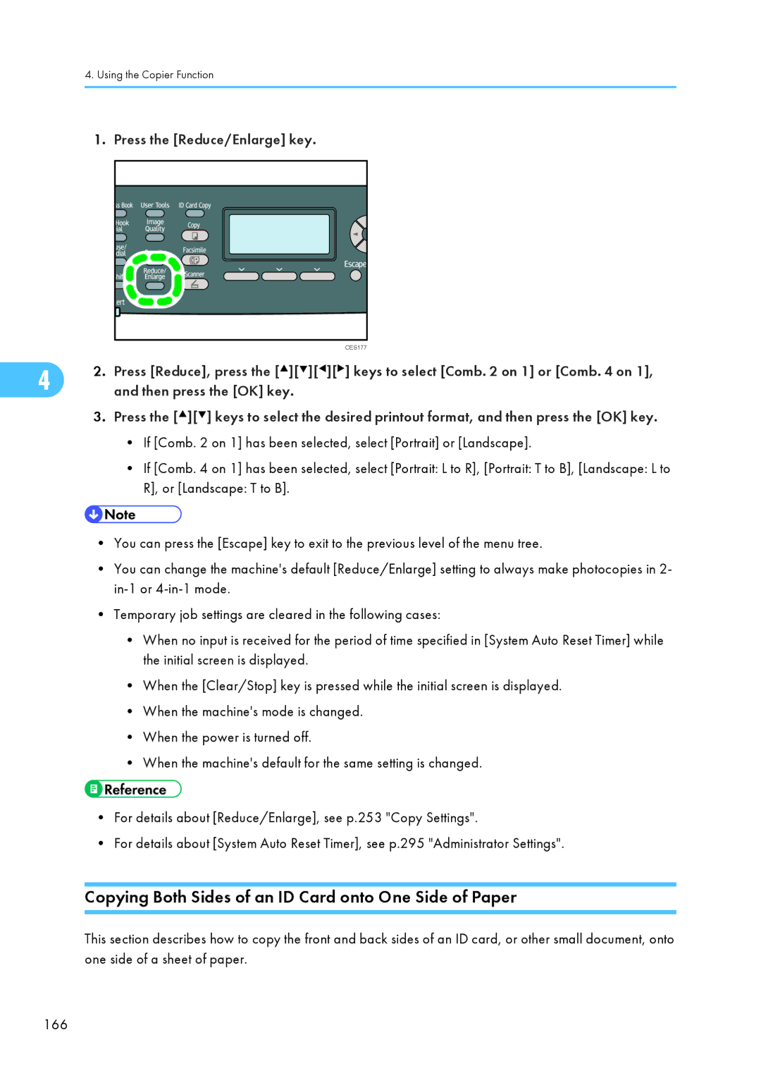 Ricoh C242SF, SP C240SF operating instructions Copying Both Sides of an ID Card onto One Side of Paper 