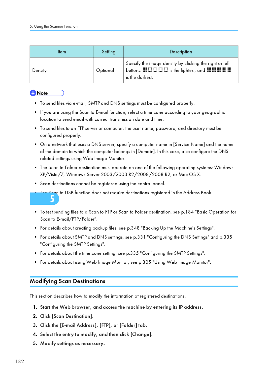 Ricoh C242SF, SP C240SF operating instructions Modifying Scan Destinations, Related settings using Web Image Monitor 