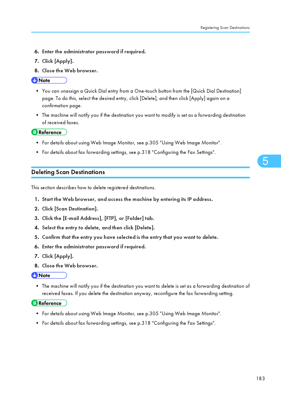 Ricoh SP C240SF, C242SF Deleting Scan Destinations, This section describes how to delete registered destinations 