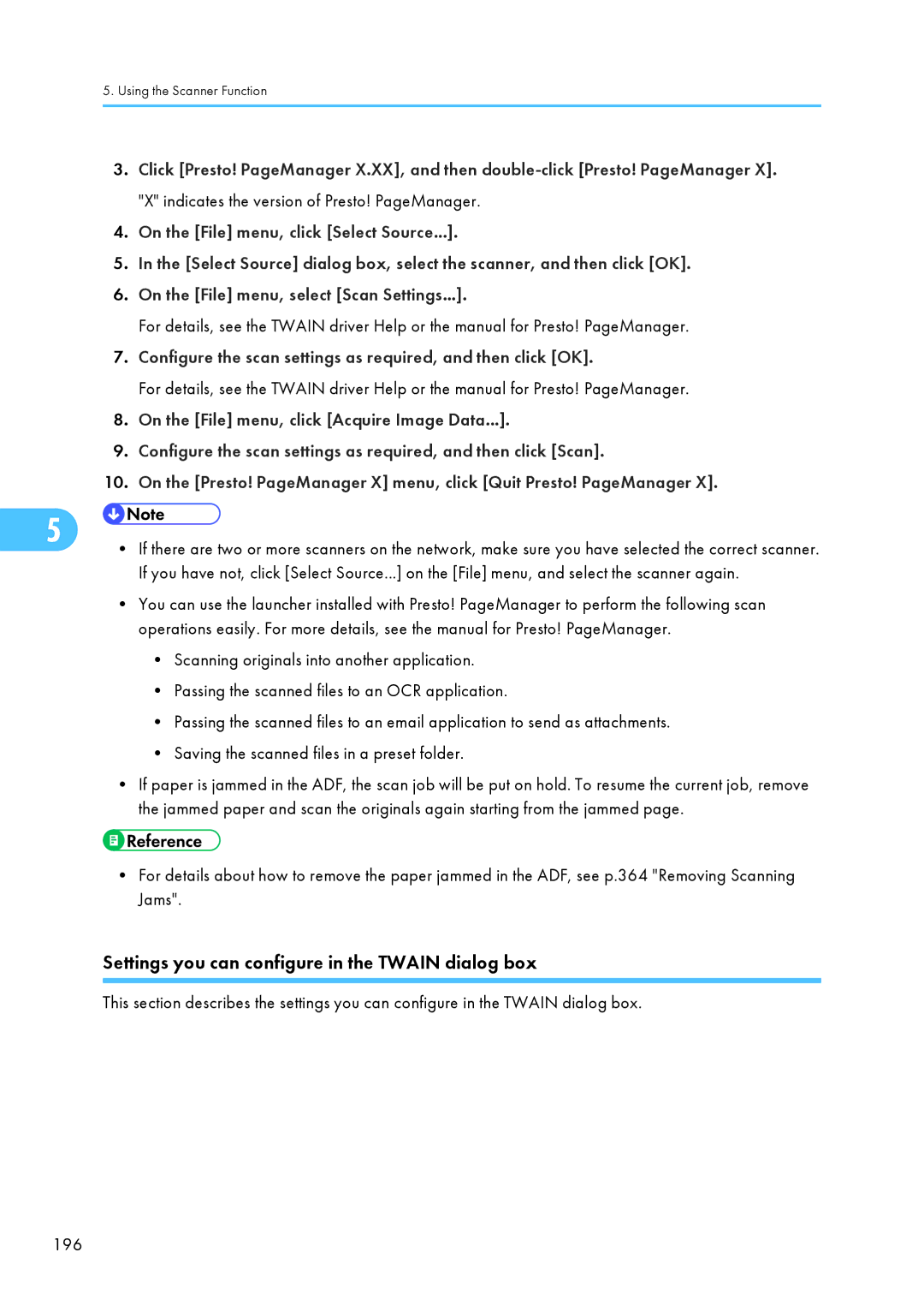 Ricoh C242SF, SP C240SF operating instructions Settings you can configure in the Twain dialog box 