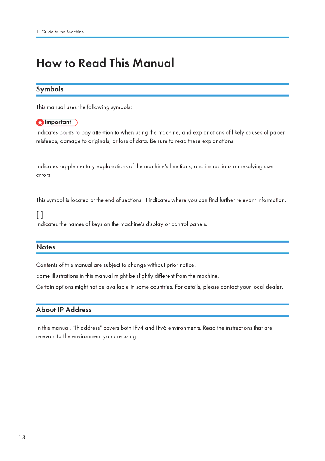 Ricoh C242SF, SP C240SF How to Read This Manual, Symbols, About IP Address, This manual uses the following symbols 