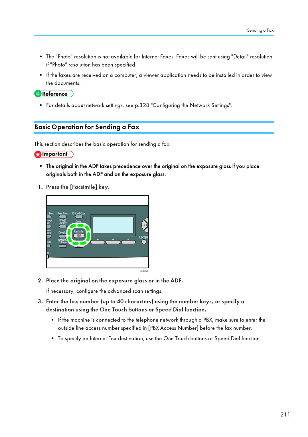 Ricoh SP C240SF, C242SF Basic Operation for Sending a Fax, This section describes the basic operation for sending a fax 