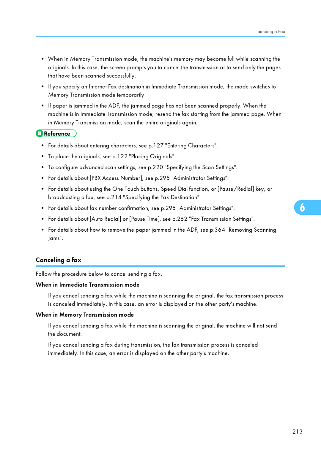 Ricoh SP C240SF, C242SF operating instructions Canceling a fax, 213 