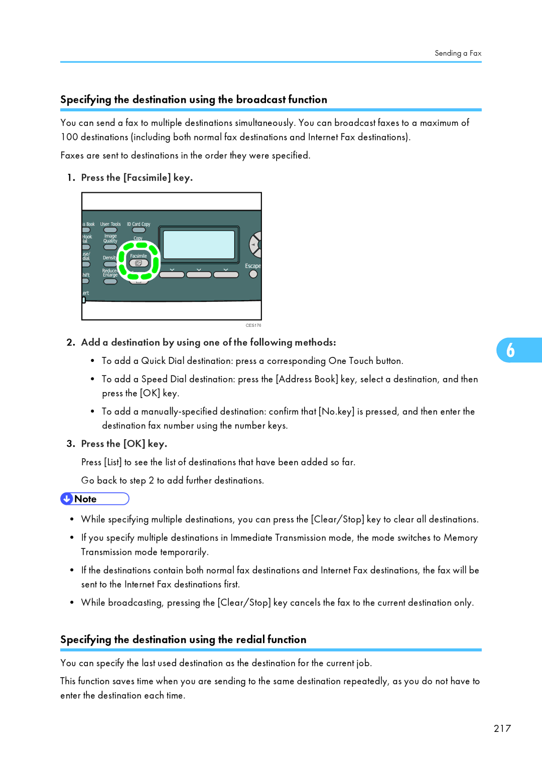 Ricoh SP C240SF, C242SF operating instructions Specifying the destination using the broadcast function 