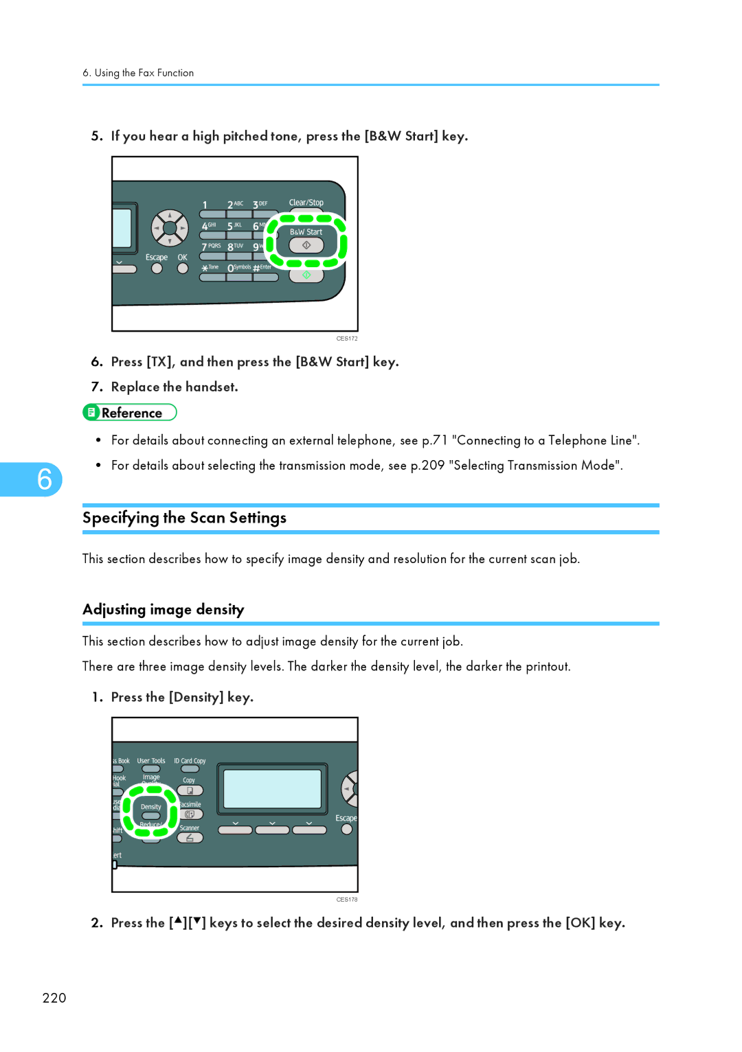 Ricoh C242SF, SP C240SF operating instructions Specifying the Scan Settings 