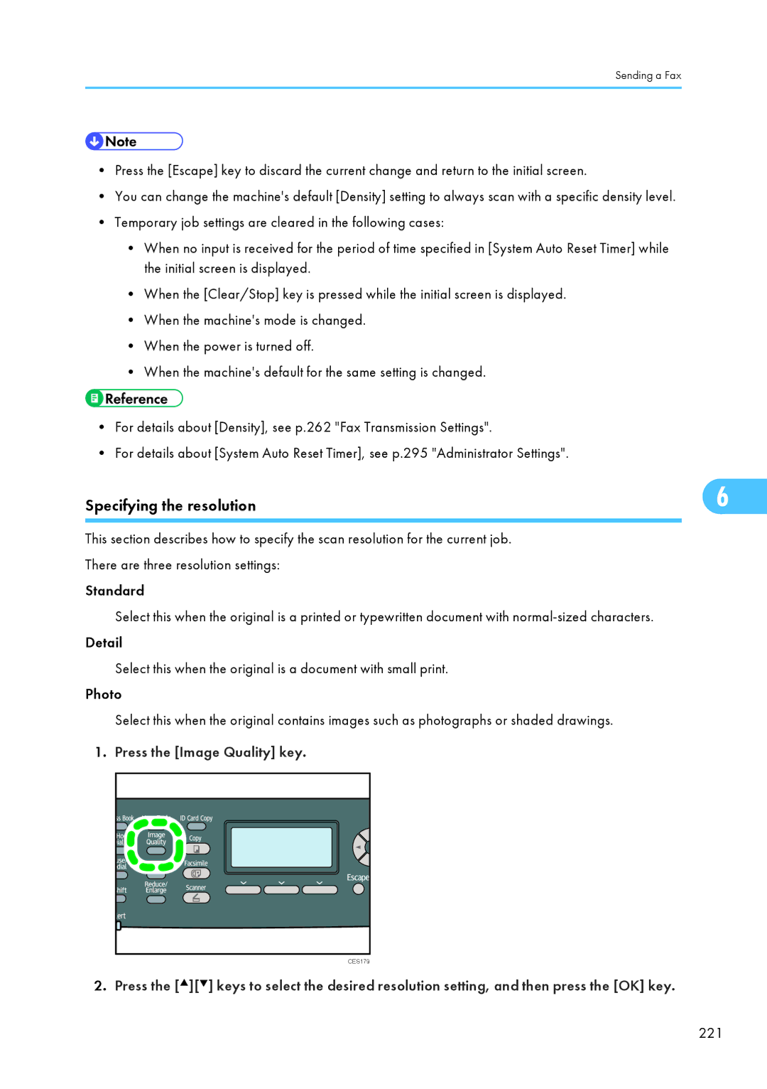 Ricoh SP C240SF, C242SF operating instructions Specifying the resolution, 221 