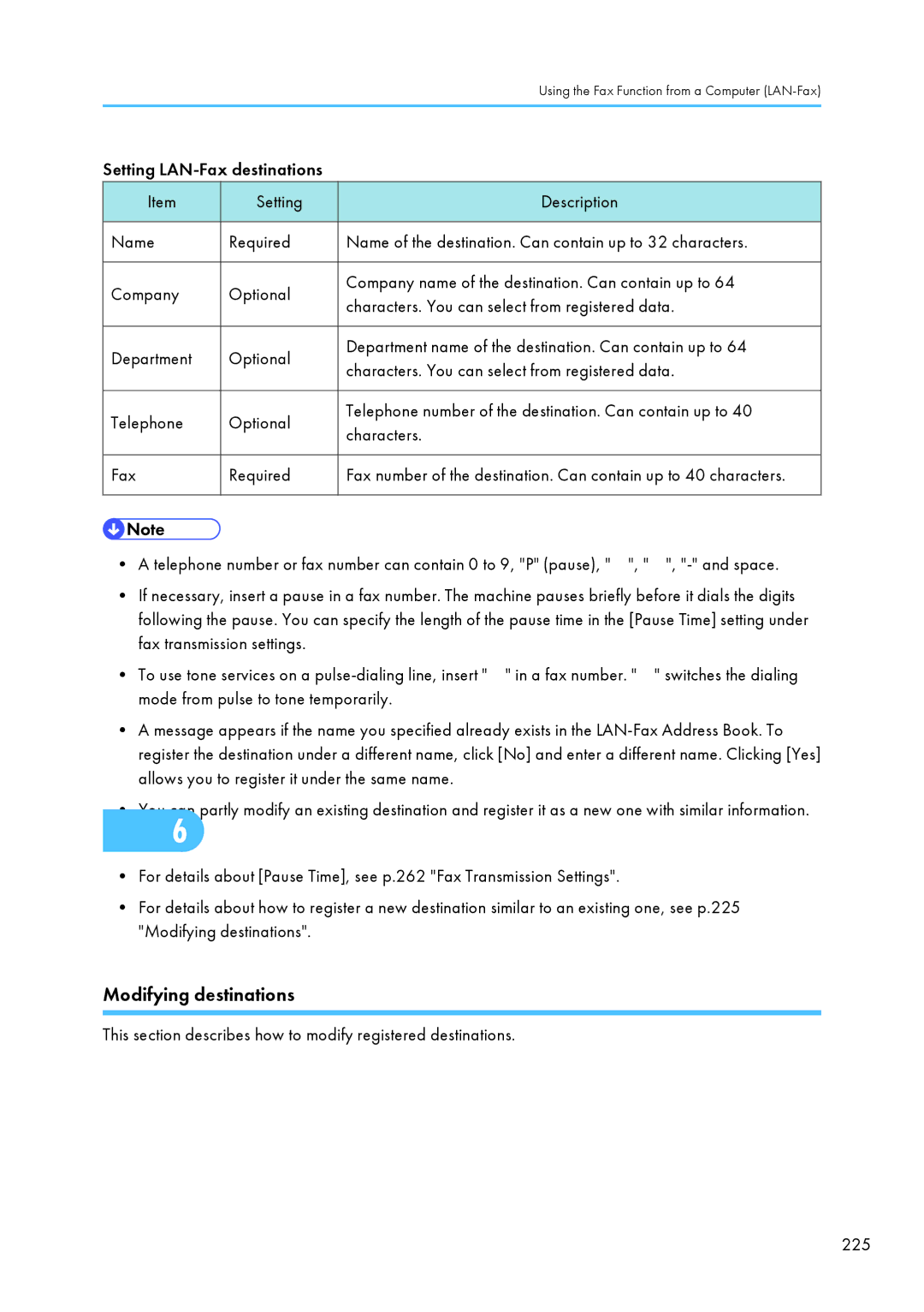 Ricoh SP C240SF, C242SF operating instructions Modifying destinations 