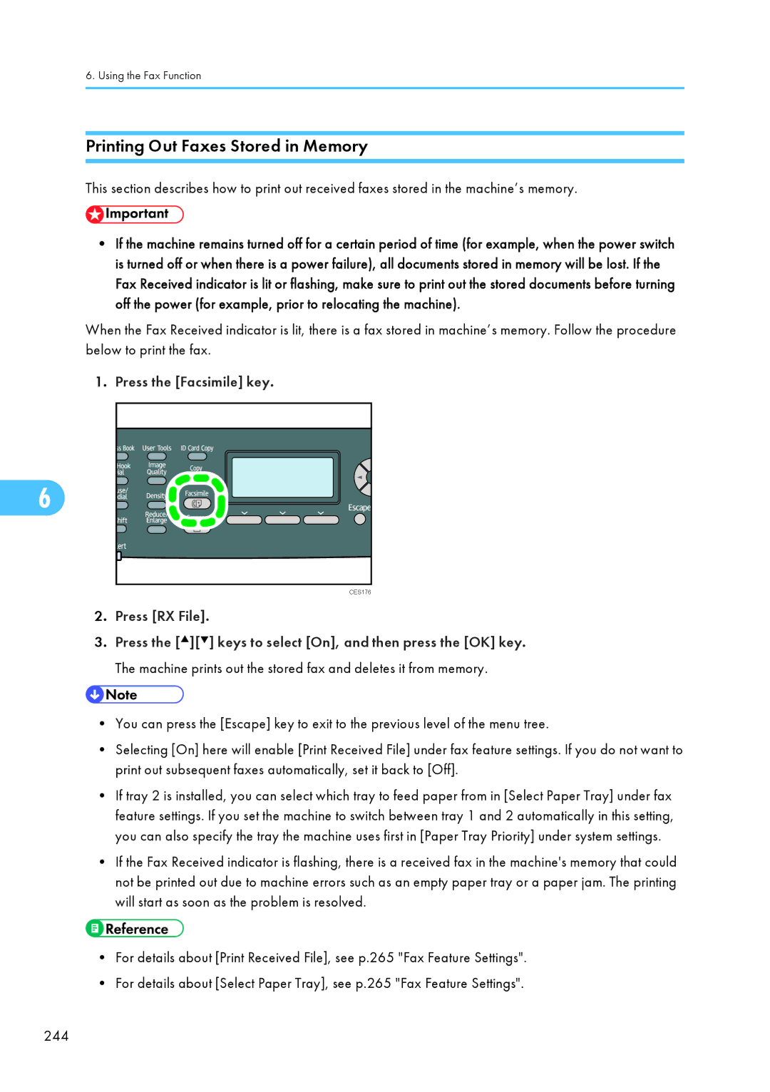 Ricoh C242SF, SP C240SF operating instructions Printing Out Faxes Stored in Memory, Press RX File 