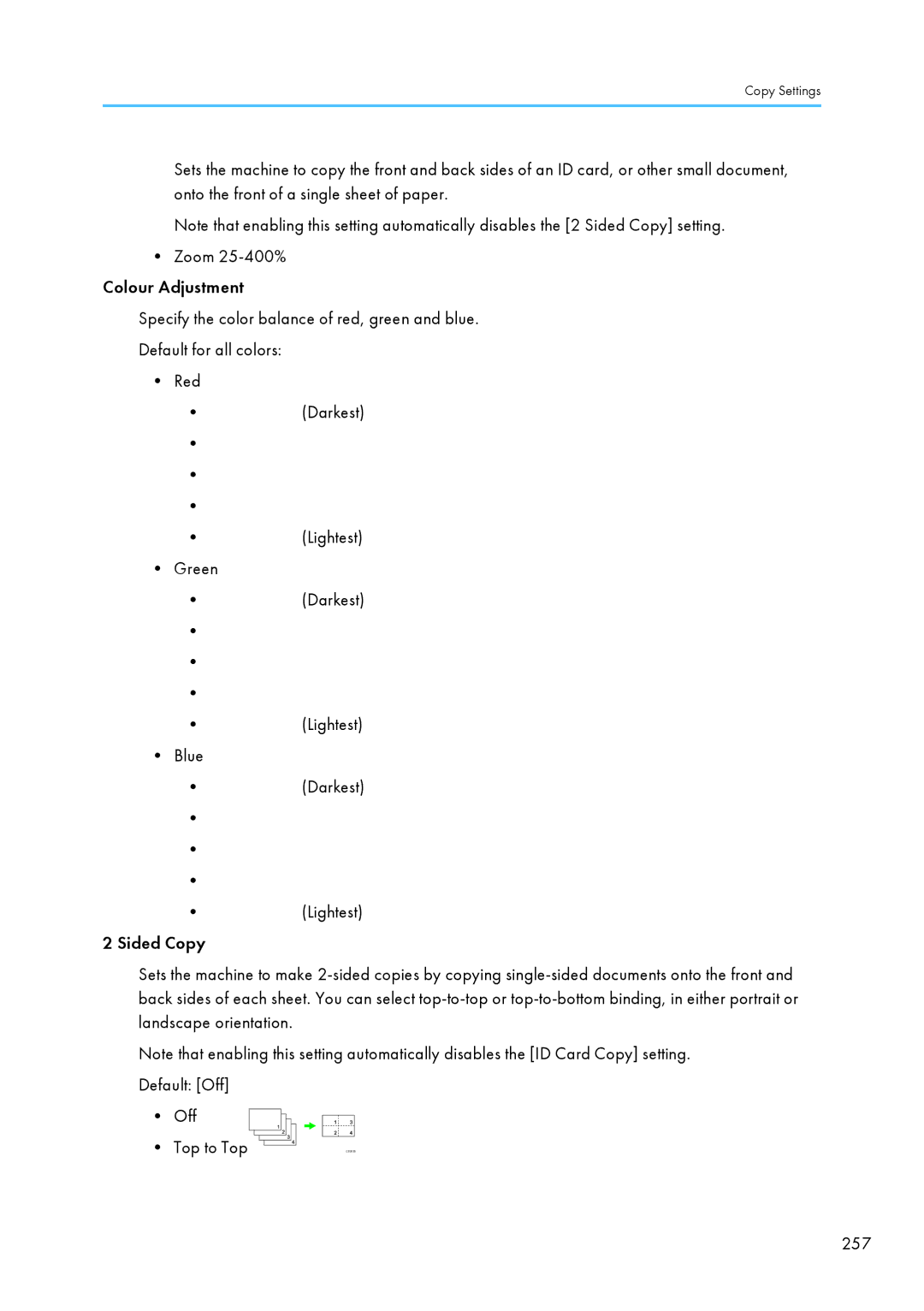 Ricoh SP C240SF, C242SF operating instructions Copy Settings 