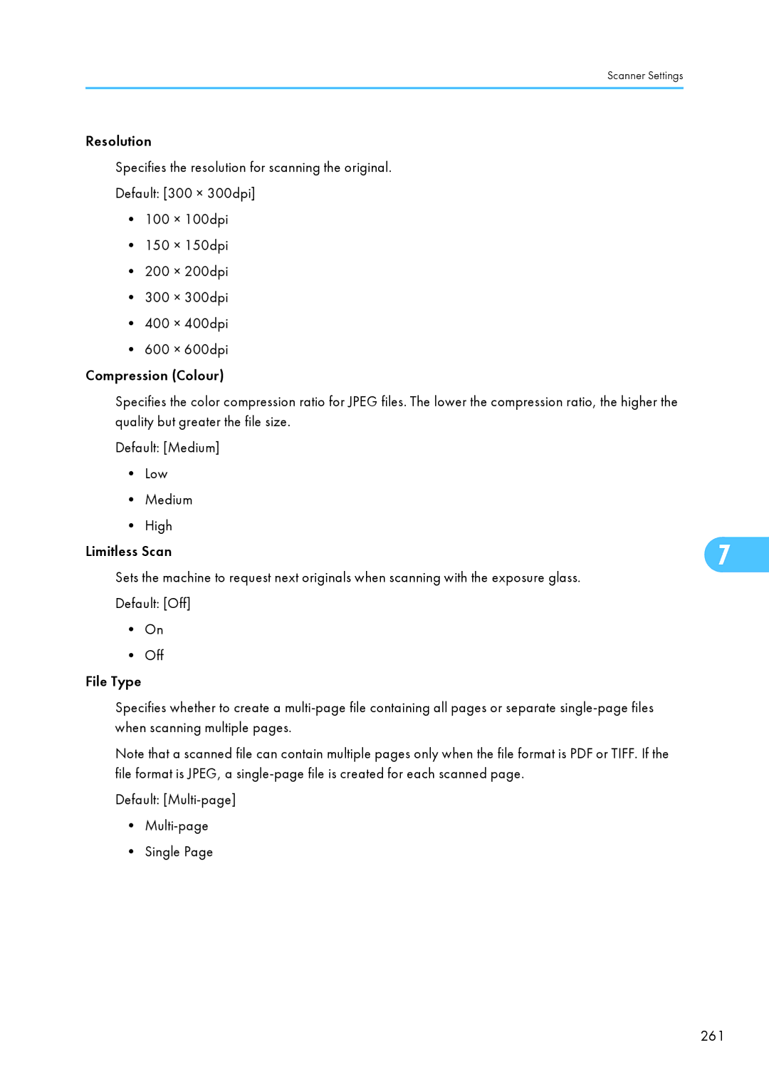 Ricoh SP C240SF, C242SF operating instructions Scanner Settings 