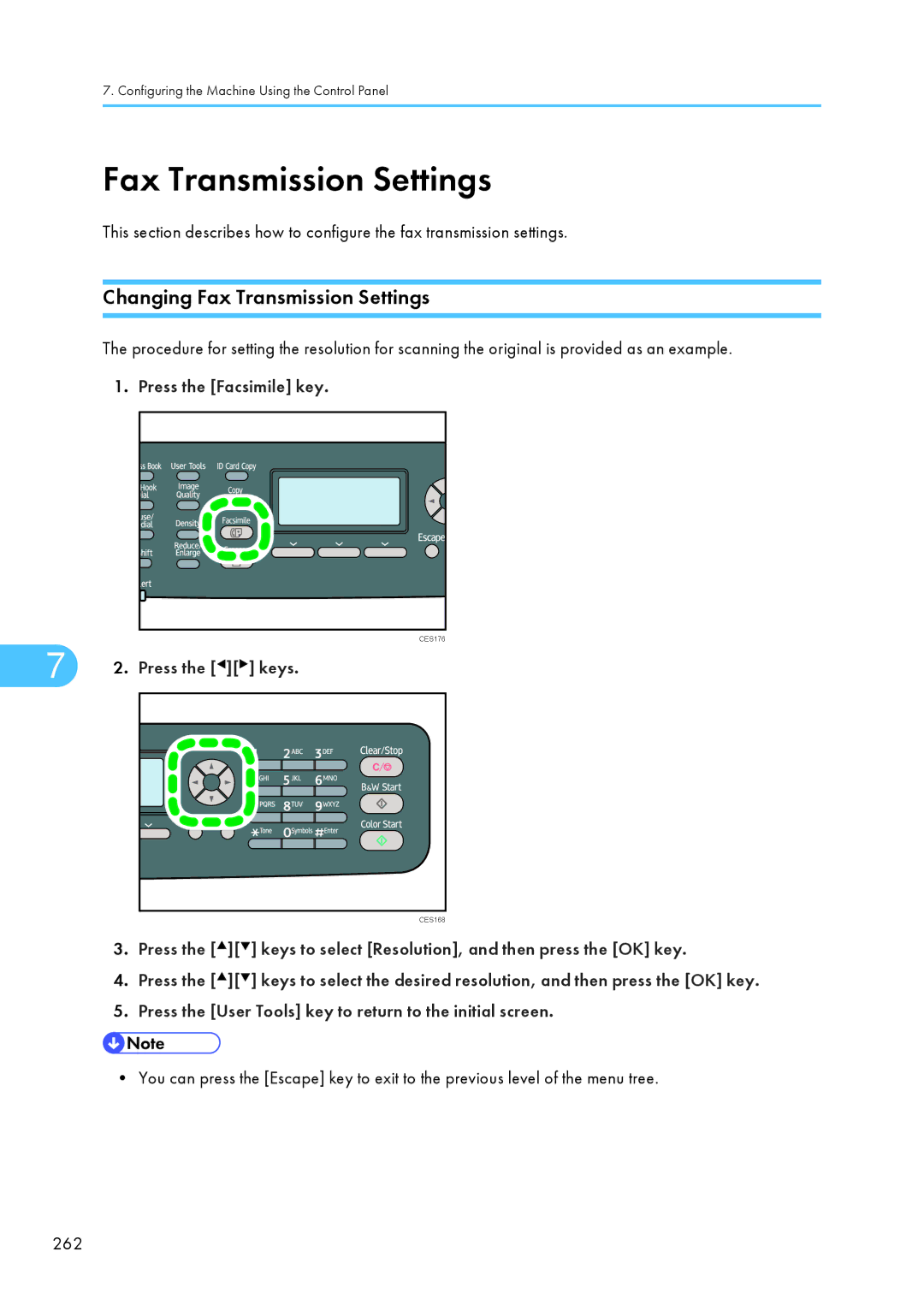 Ricoh C242SF, SP C240SF operating instructions Changing Fax Transmission Settings 