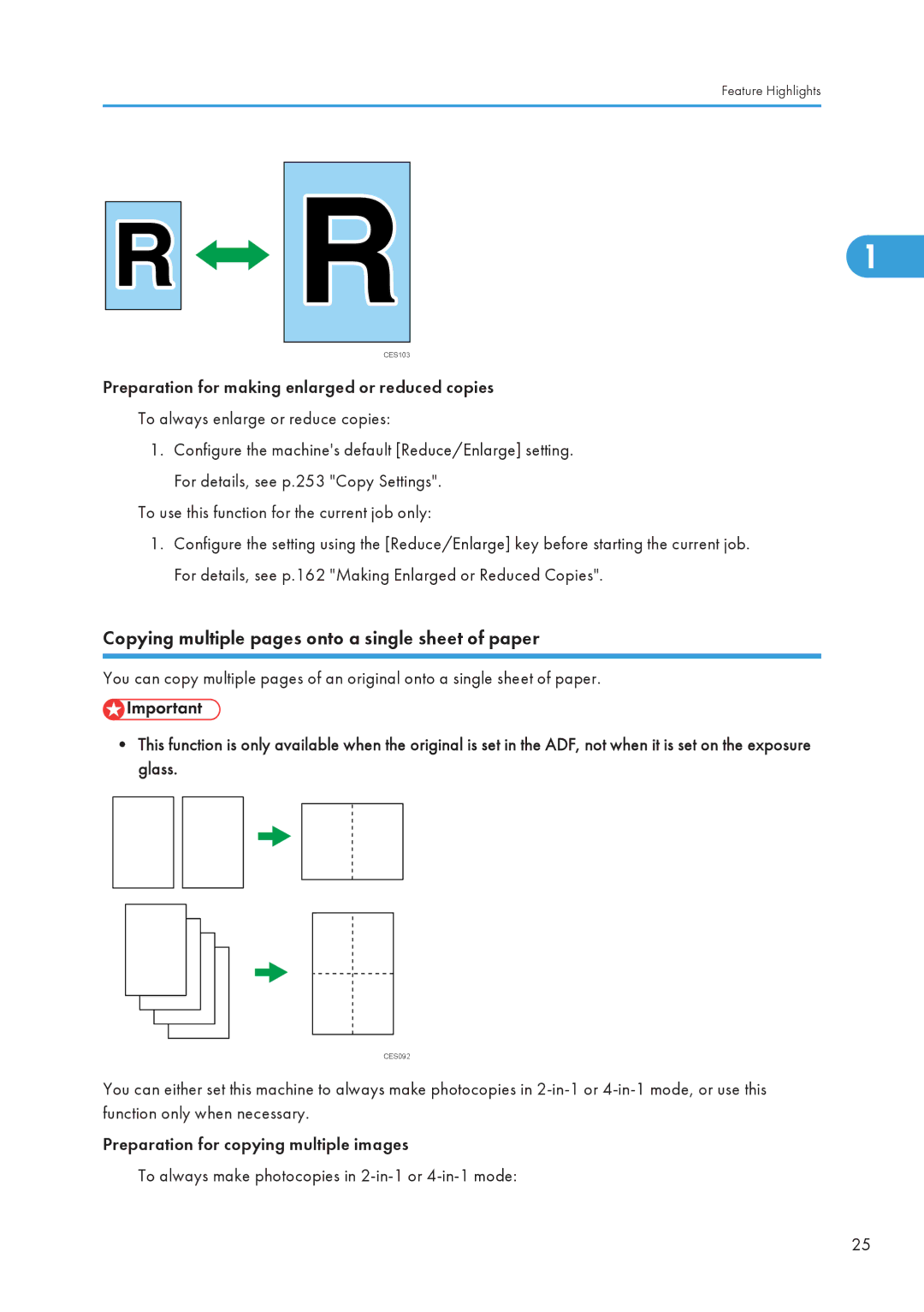 Ricoh SP C240SF, C242SF operating instructions Copying multiple pages onto a single sheet of paper 