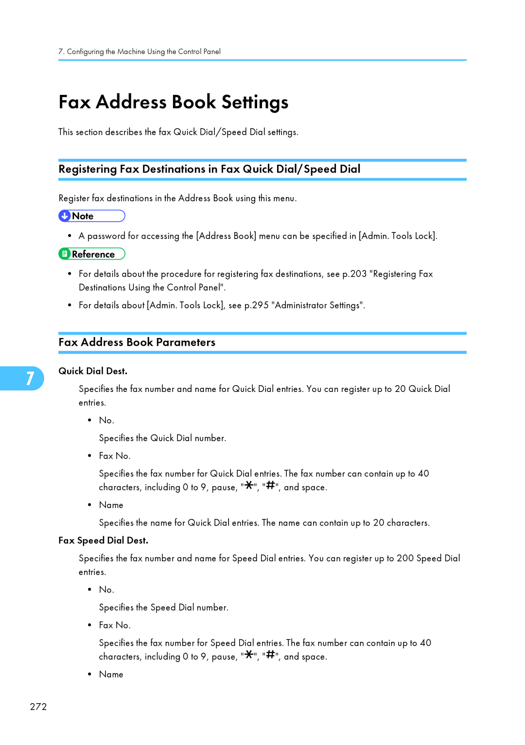 Ricoh C242SF, SP C240SF Fax Address Book Settings, Registering Fax Destinations in Fax Quick Dial/Speed Dial, Entries 