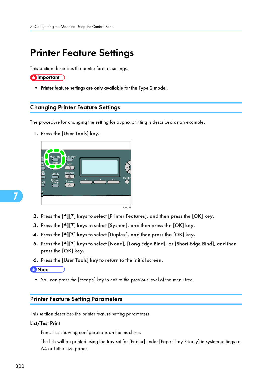 Ricoh C242SF, SP C240SF operating instructions Changing Printer Feature Settings, Printer Feature Setting Parameters 