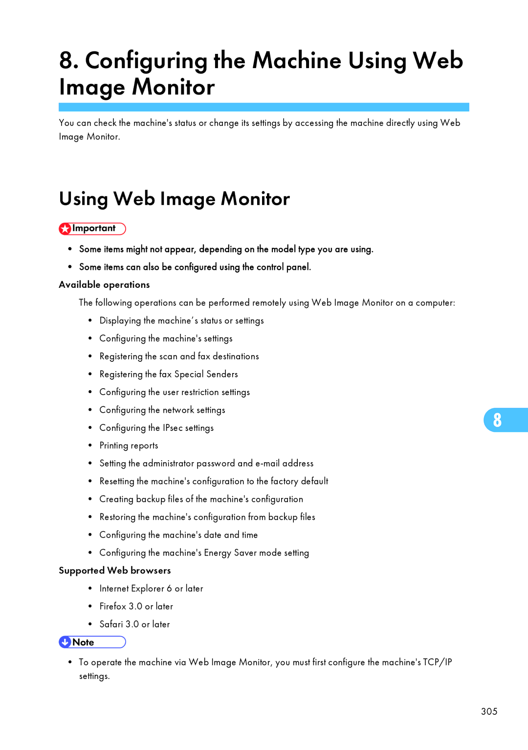 Ricoh SP C240SF, C242SF operating instructions Configuring the Machine Using Web Image Monitor 