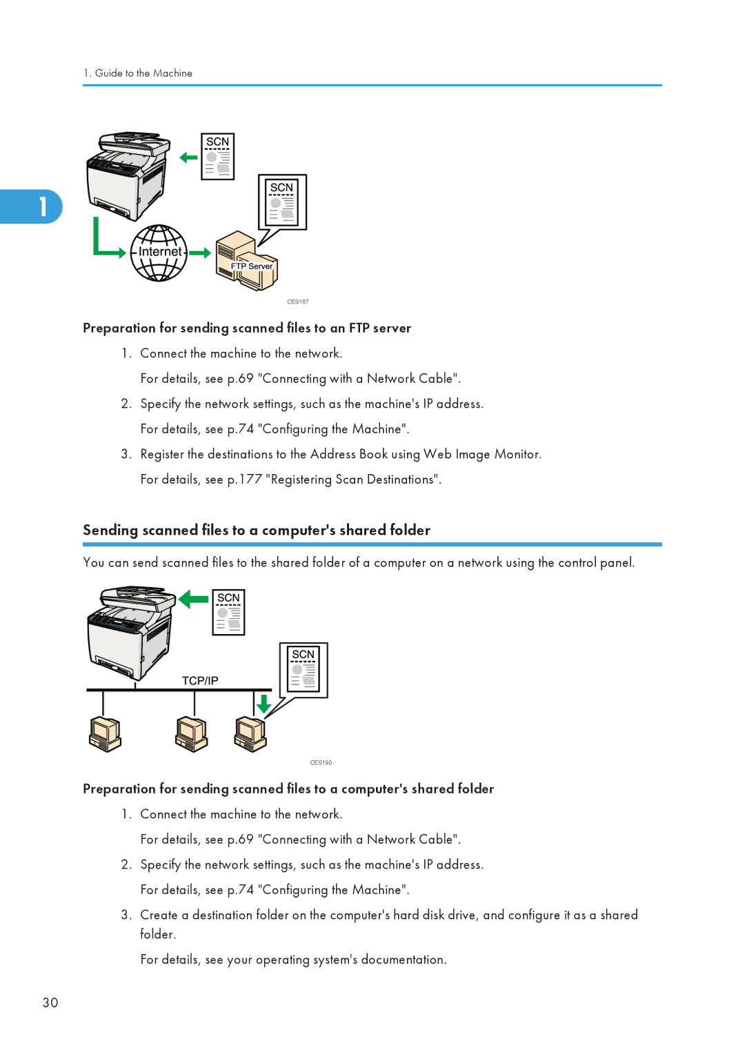 Ricoh C242SF, SP C240SF operating instructions Sending scanned files to a computers shared folder 