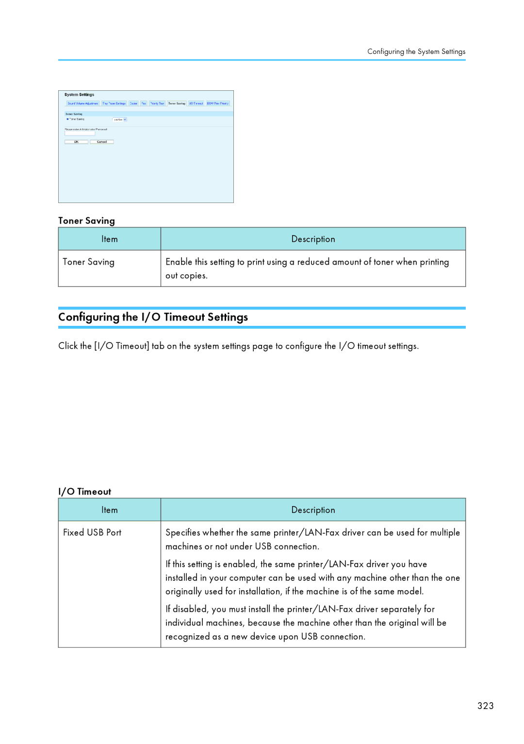 Ricoh SP C240SF, C242SF operating instructions Configuring the I/O Timeout Settings, Toner Saving Description, Out copies 