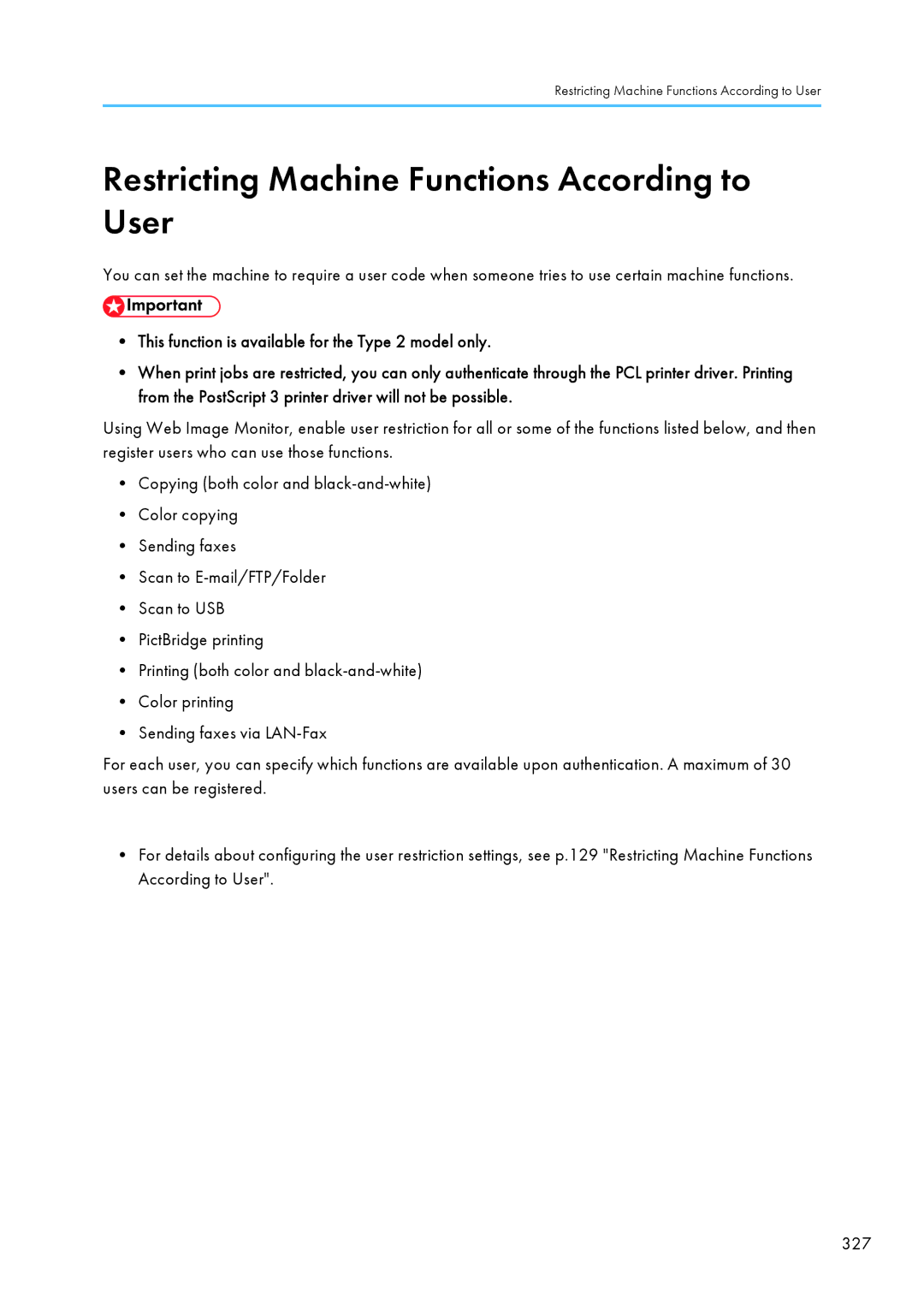 Ricoh SP C240SF, C242SF operating instructions Restricting Machine Functions According to User 