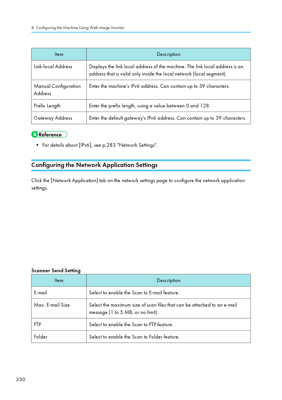 Ricoh C242SF, SP C240SF Configuring the Network Application Settings, For details about IPv6, see p.283 Network Settings 