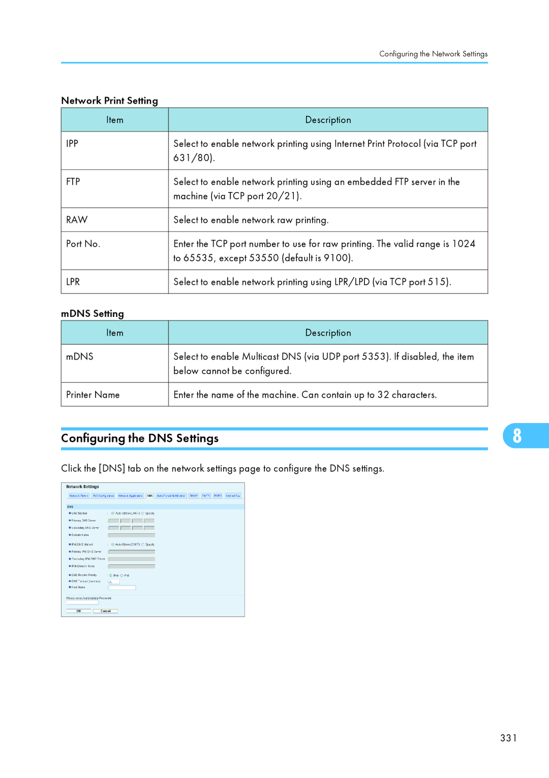 Ricoh SP C240SF, C242SF operating instructions Configuring the DNS Settings 