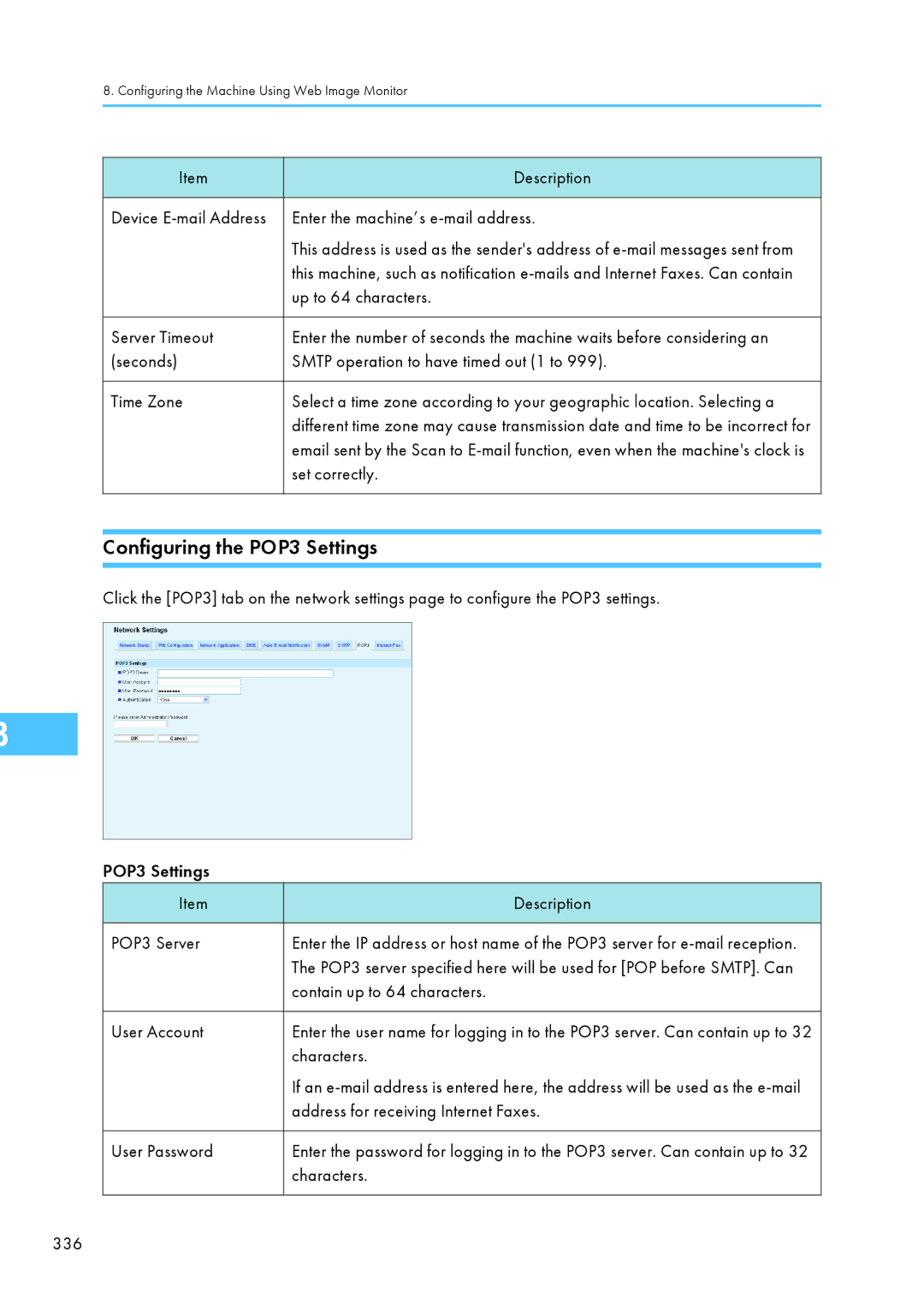 Ricoh C242SF, SP C240SF operating instructions Configuring the POP3 Settings 