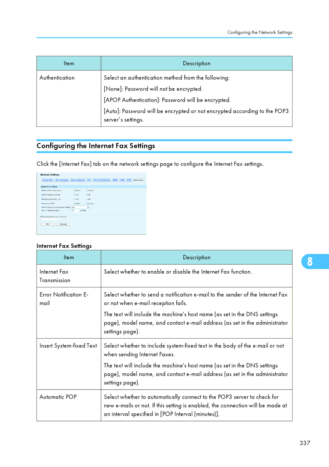 Ricoh SP C240SF, C242SF operating instructions Configuring the Internet Fax Settings 