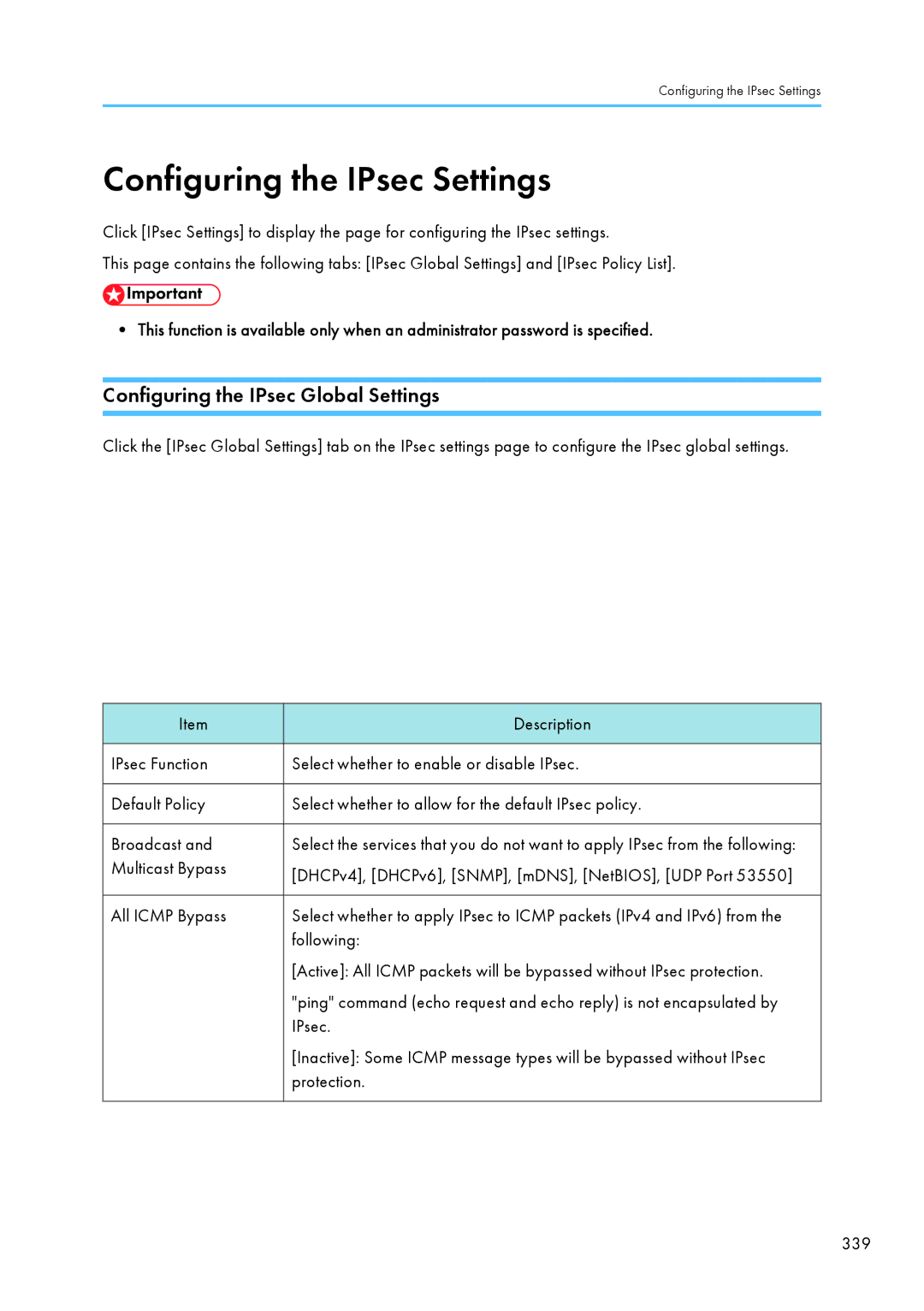 Ricoh SP C240SF, C242SF operating instructions Configuring the IPsec Settings, Configuring the IPsec Global Settings 