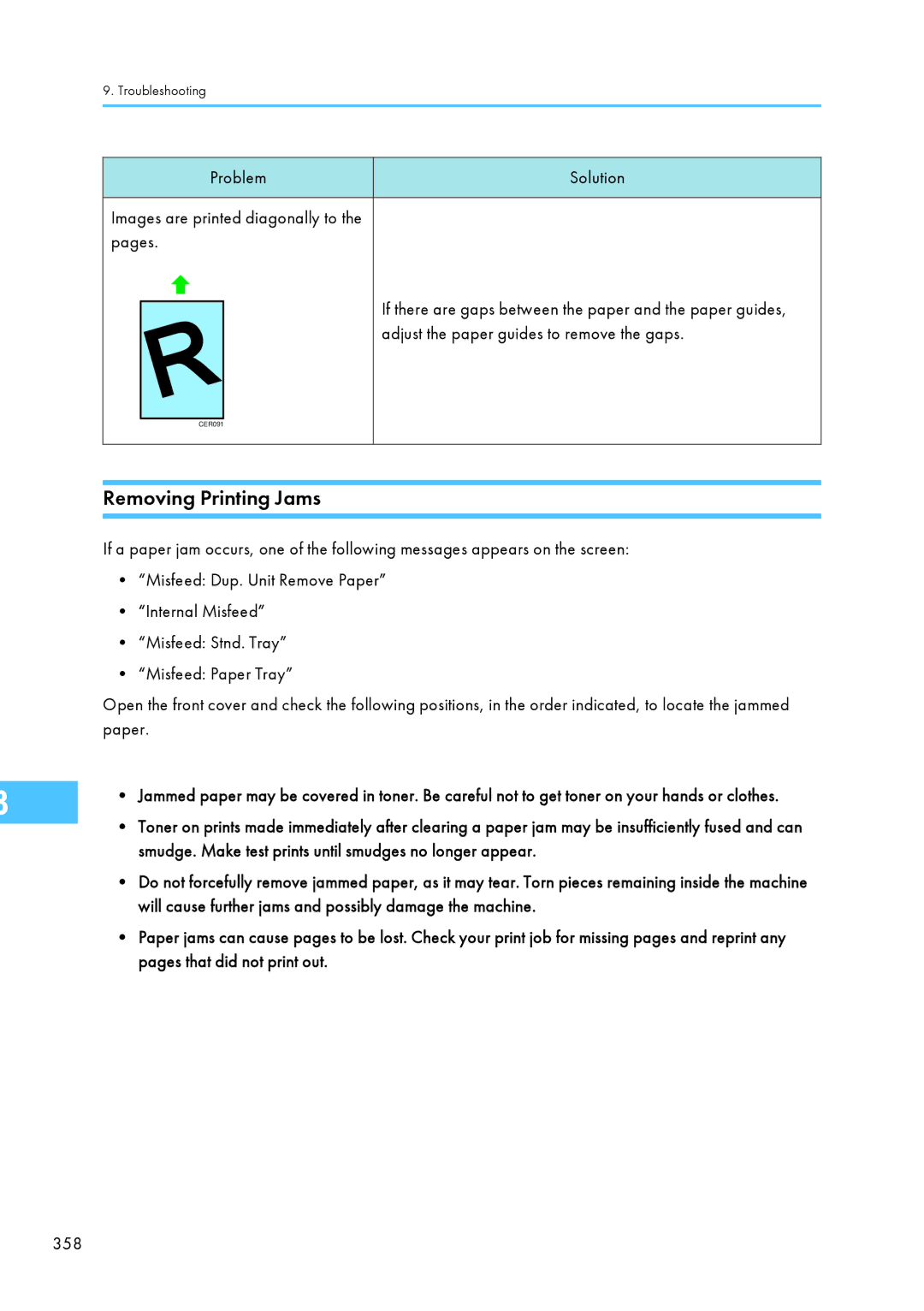 Ricoh C242SF, SP C240SF operating instructions Removing Printing Jams, 358 