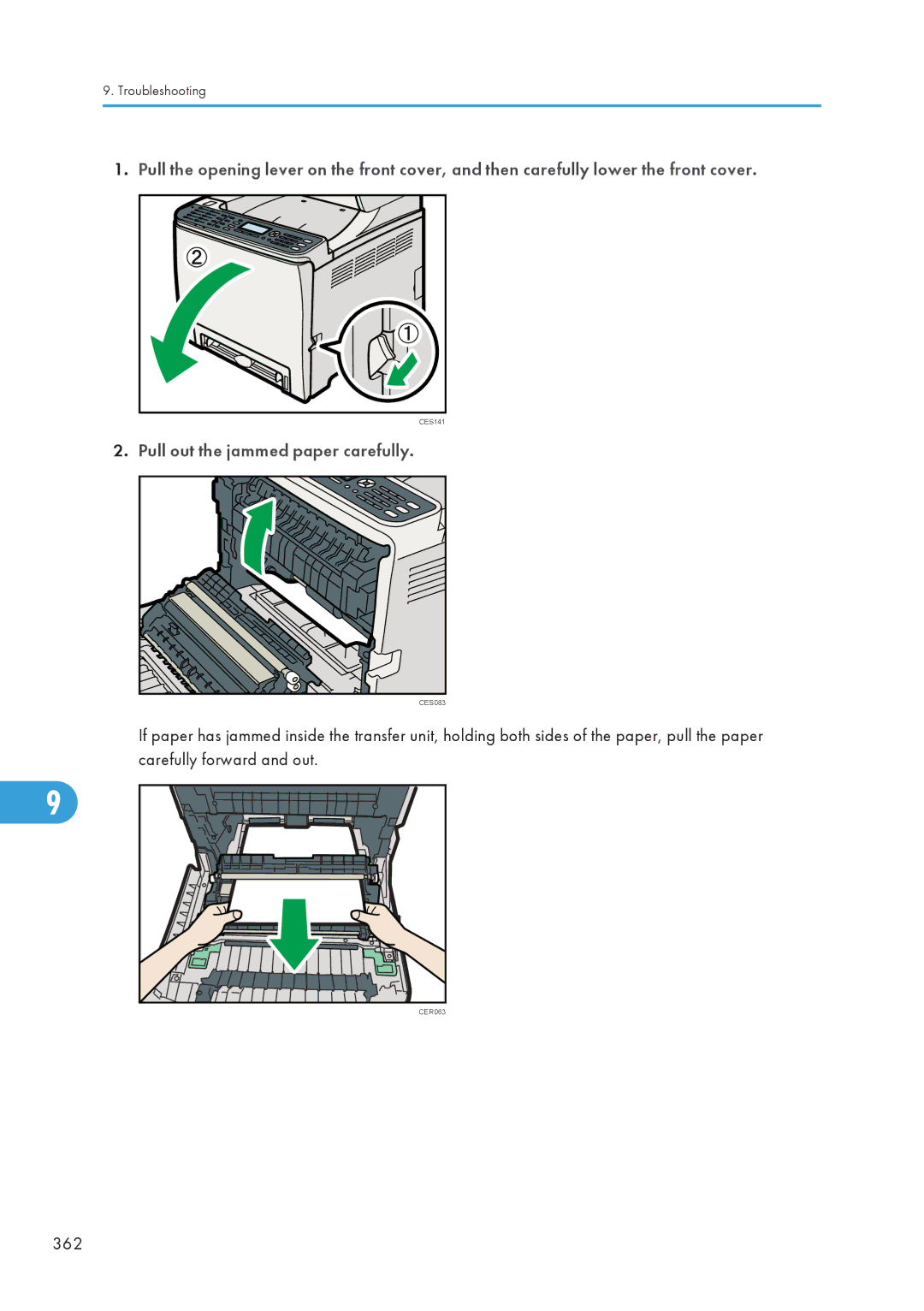 Ricoh C242SF, SP C240SF operating instructions Pull out the jammed paper carefully, 362 