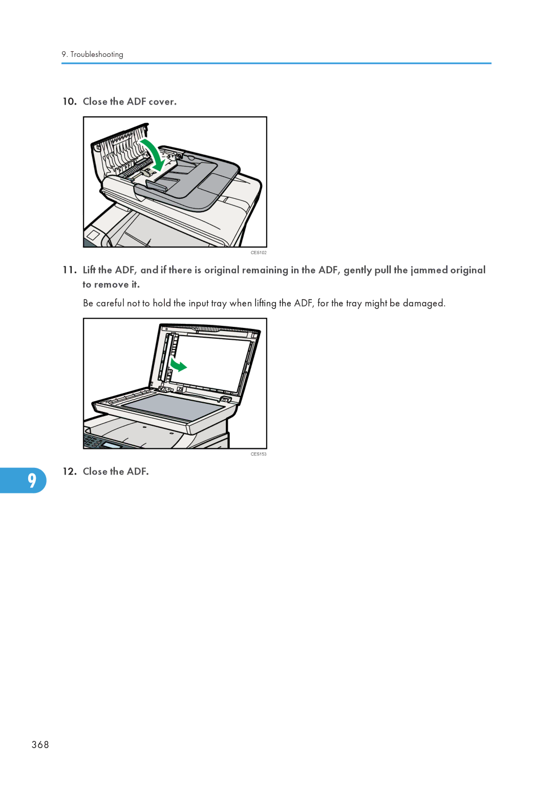 Ricoh C242SF, SP C240SF operating instructions Close the ADF, 368 