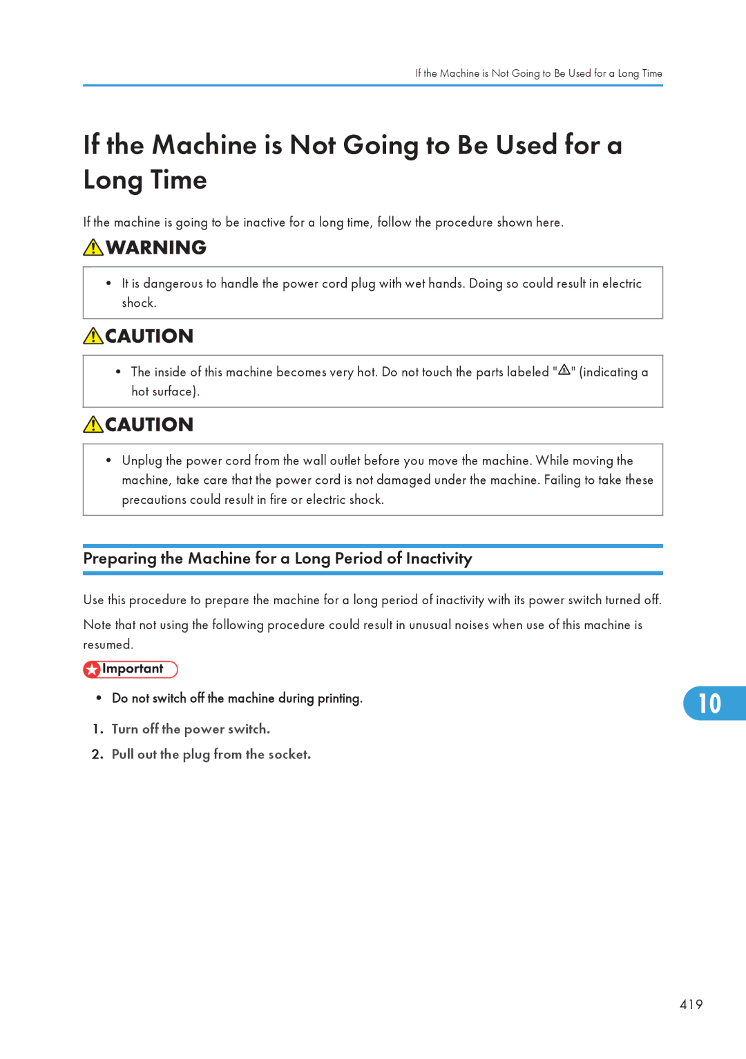 Ricoh SP C240SF, C242SF operating instructions If the Machine is Not Going to Be Used for a Long Time 