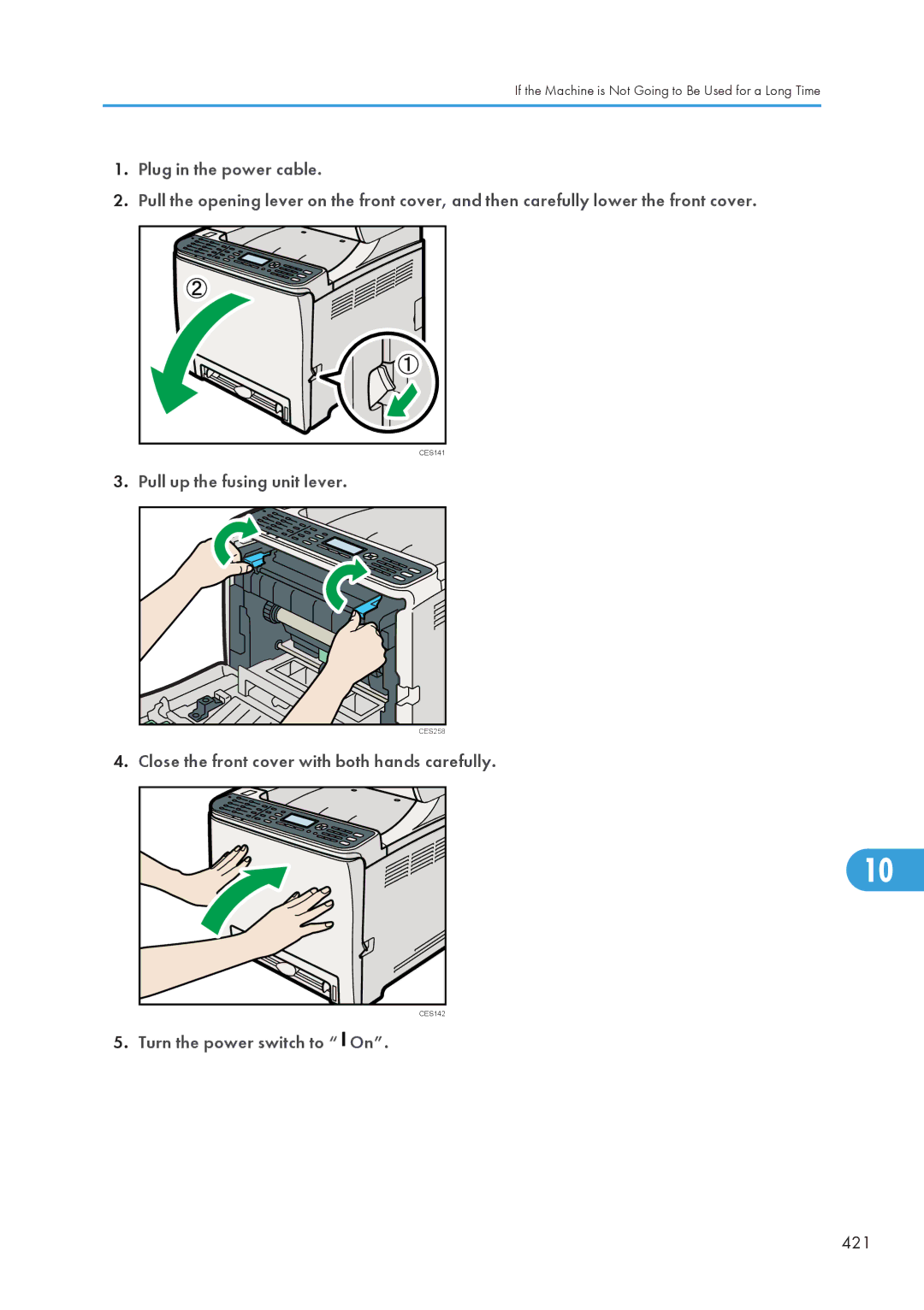 Ricoh SP C240SF, C242SF operating instructions Pull up the fusing unit lever, 421 