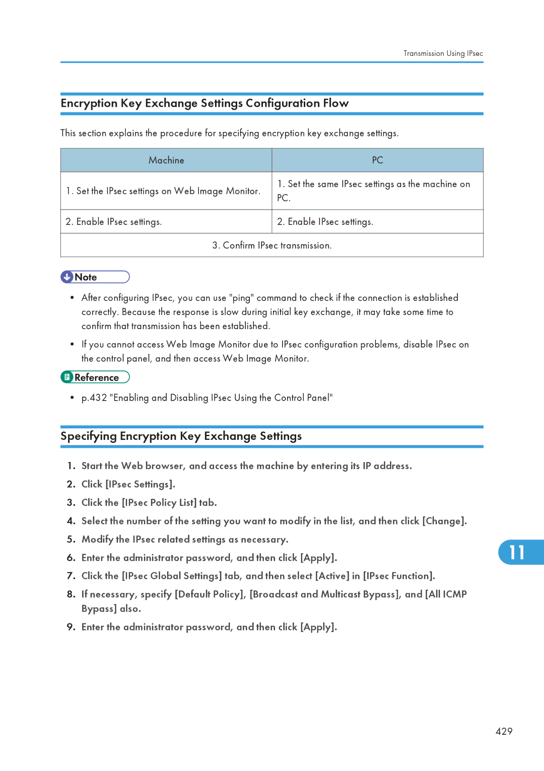 Ricoh SP C240SF, C242SF Encryption Key Exchange Settings Configuration Flow, Specifying Encryption Key Exchange Settings 