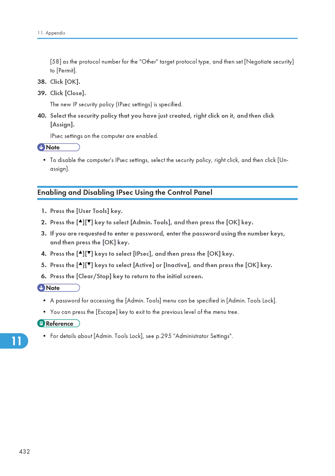 Ricoh C242SF, SP C240SF operating instructions Enabling and Disabling IPsec Using the Control Panel, Click OK Click Close 