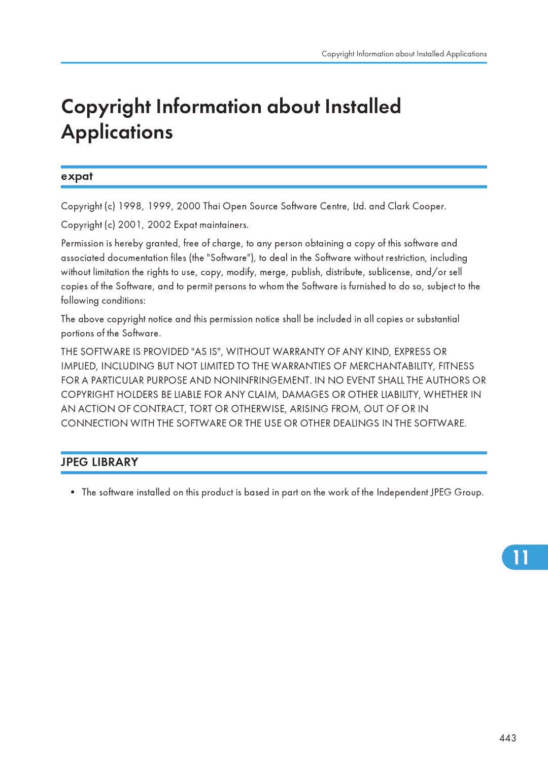 Ricoh SP C240SF, C242SF operating instructions Copyright Information about Installed Applications, Expat 