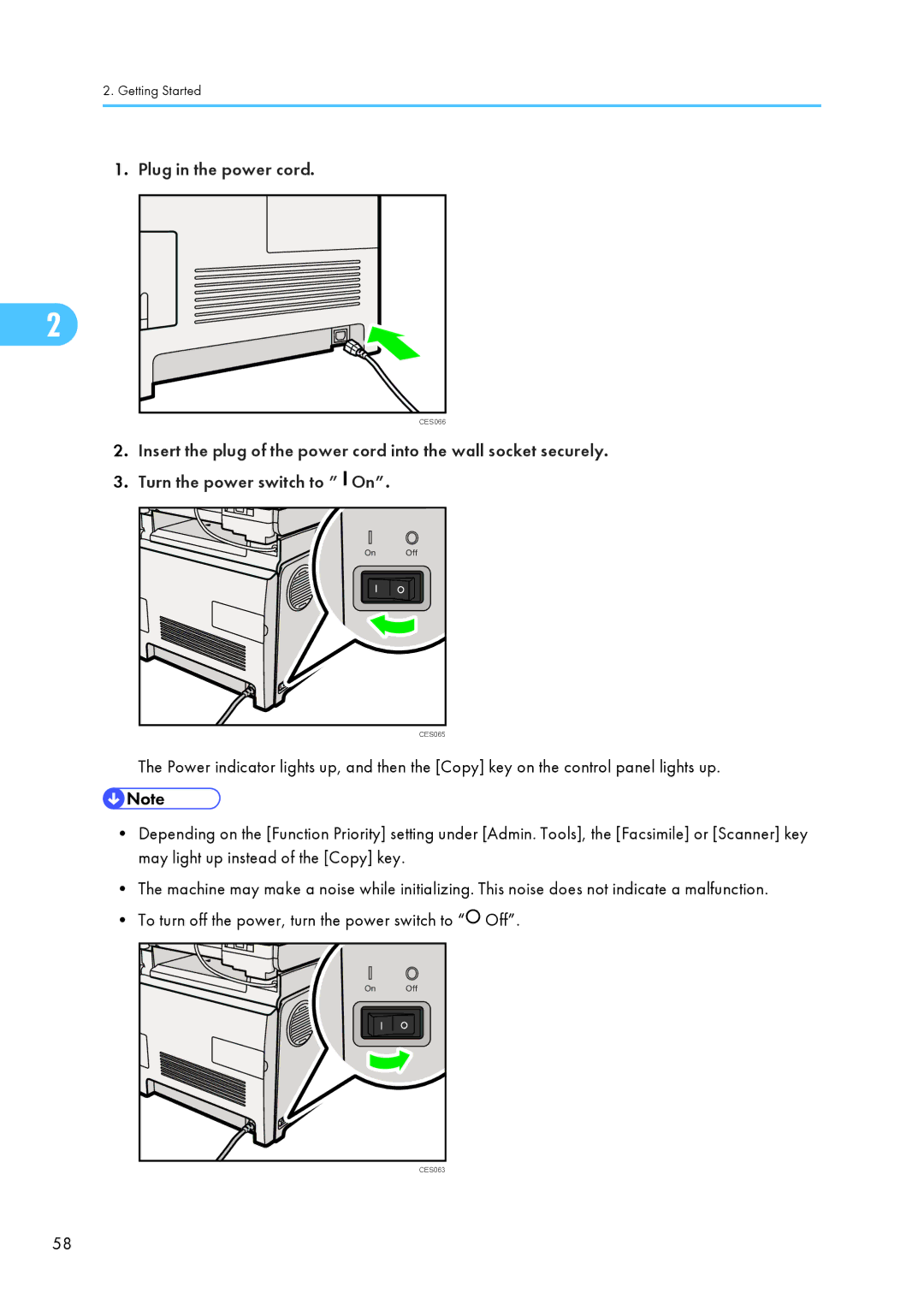 Ricoh C242SF, SP C240SF operating instructions Plug in the power cord 