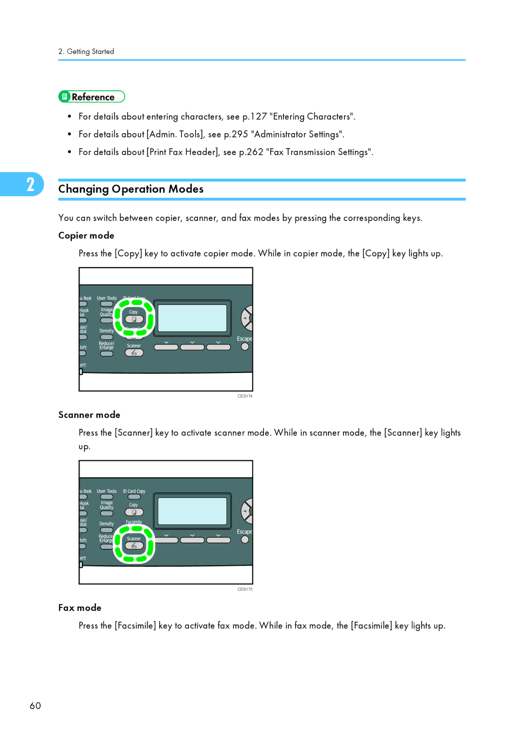 Ricoh C242SF, SP C240SF operating instructions Changing Operation Modes 