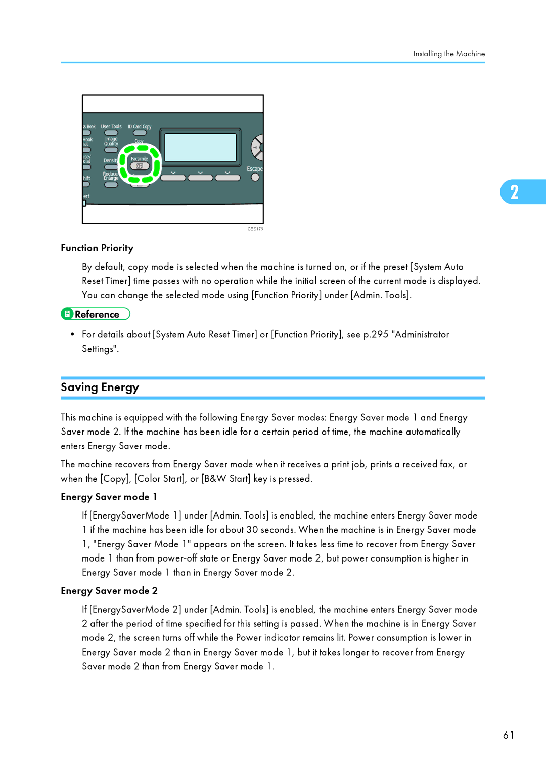 Ricoh SP C240SF, C242SF operating instructions Saving Energy, Function Priority, Energy Saver mode 