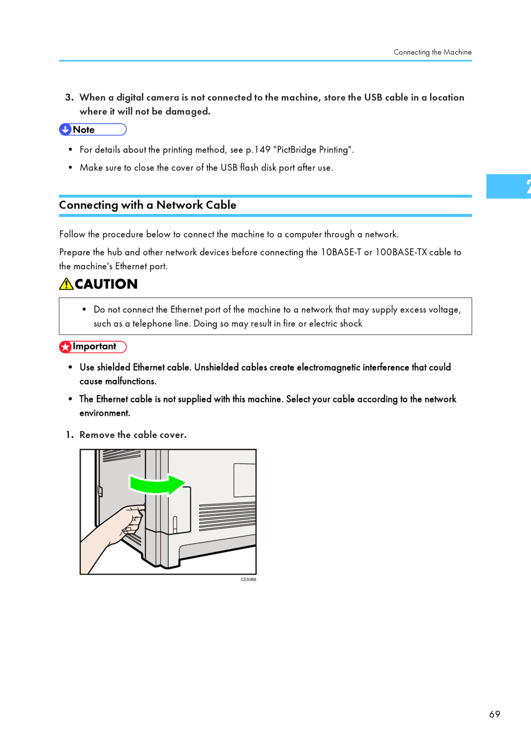 Ricoh SP C240SF, C242SF operating instructions Connecting with a Network Cable 