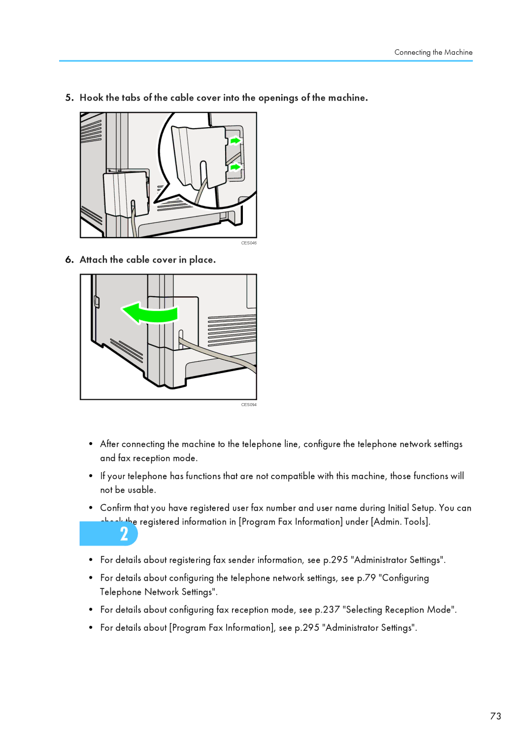 Ricoh SP C240SF, C242SF operating instructions Attach the cable cover in place 