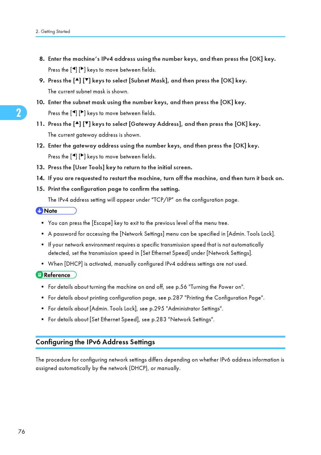 Ricoh C242SF, SP C240SF operating instructions Configuring the IPv6 Address Settings 