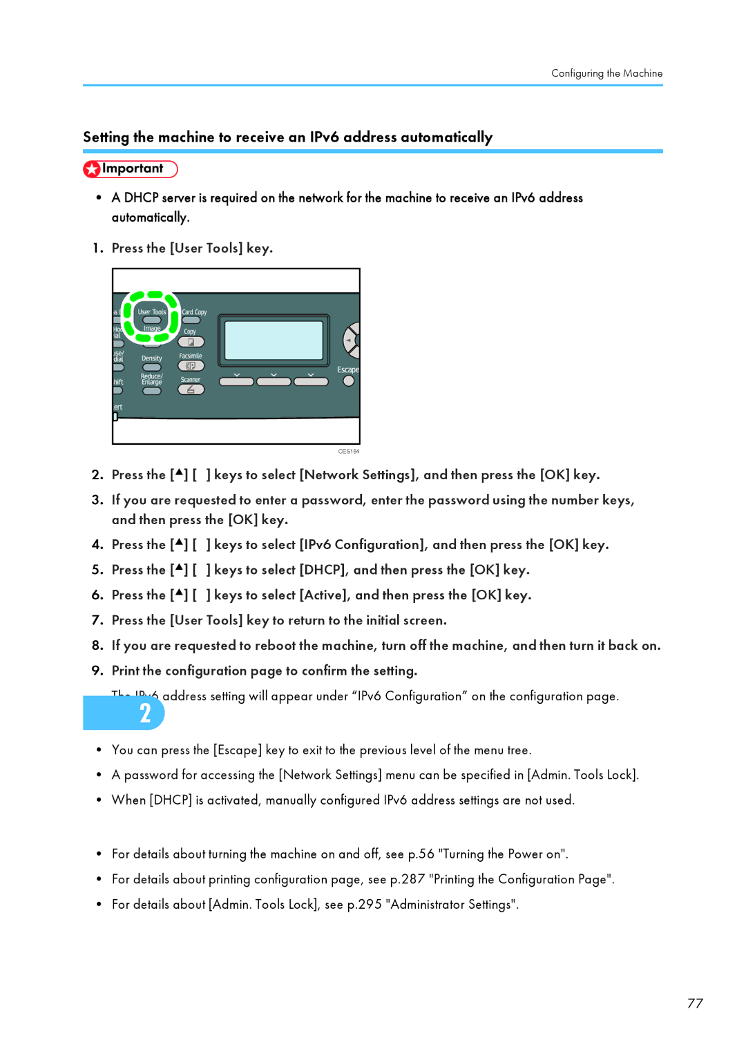 Ricoh SP C240SF, C242SF operating instructions Setting the machine to receive an IPv6 address automatically 