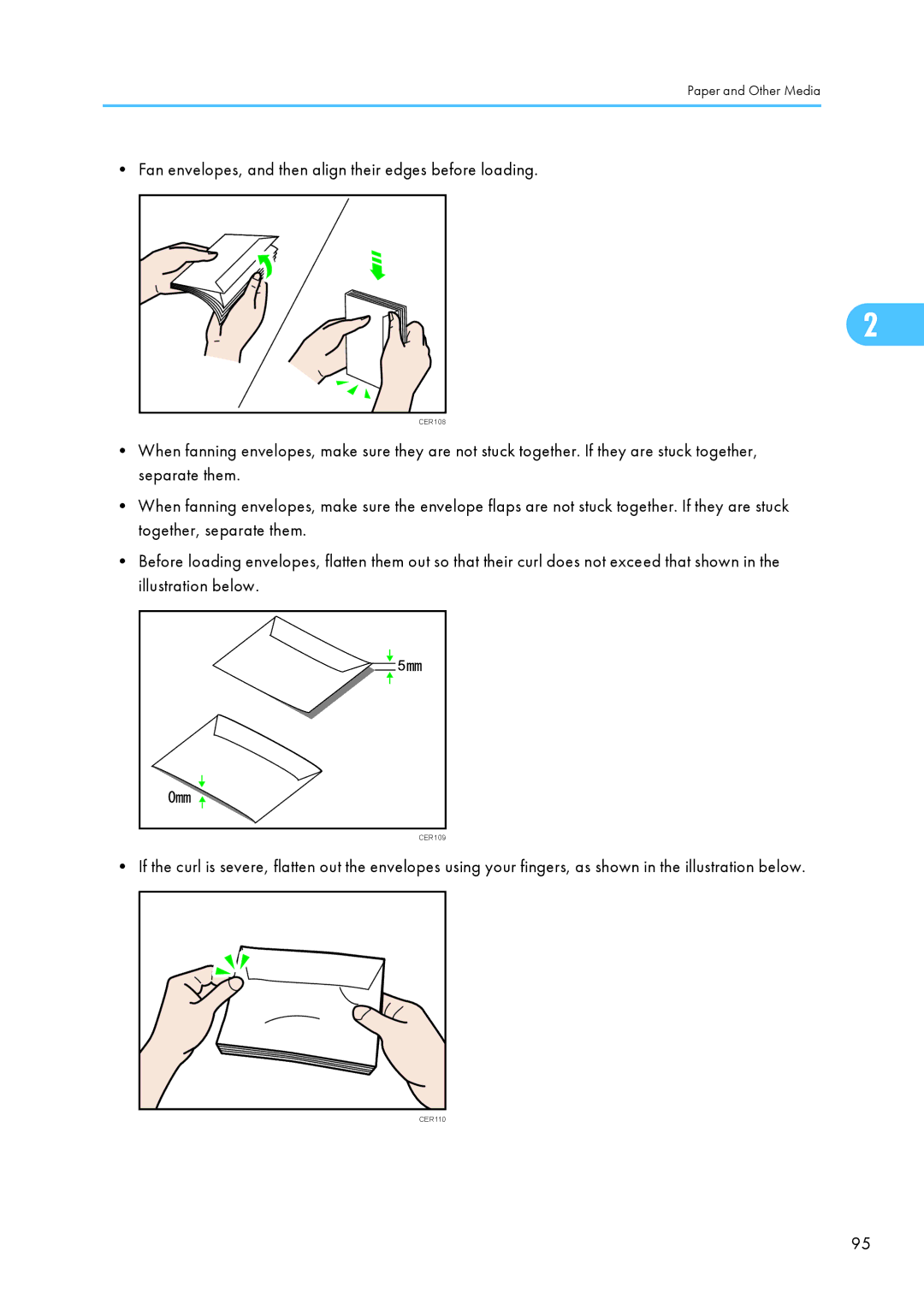 Ricoh SP C240SF, C242SF operating instructions Fan envelopes, and then align their edges before loading 