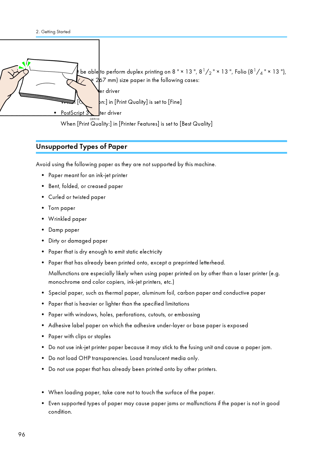 Ricoh C242SF, SP C240SF operating instructions Unsupported Types of Paper 