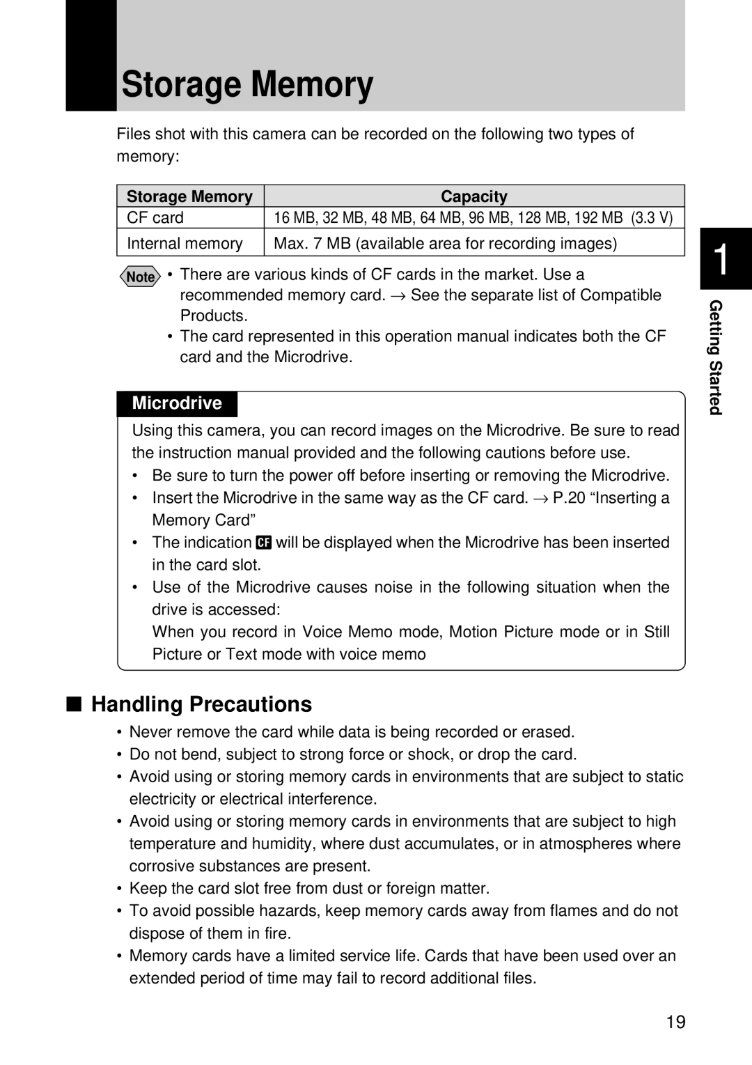 Ricoh CAMERA RDC-i500 operation manual Storage Memory Capacity 