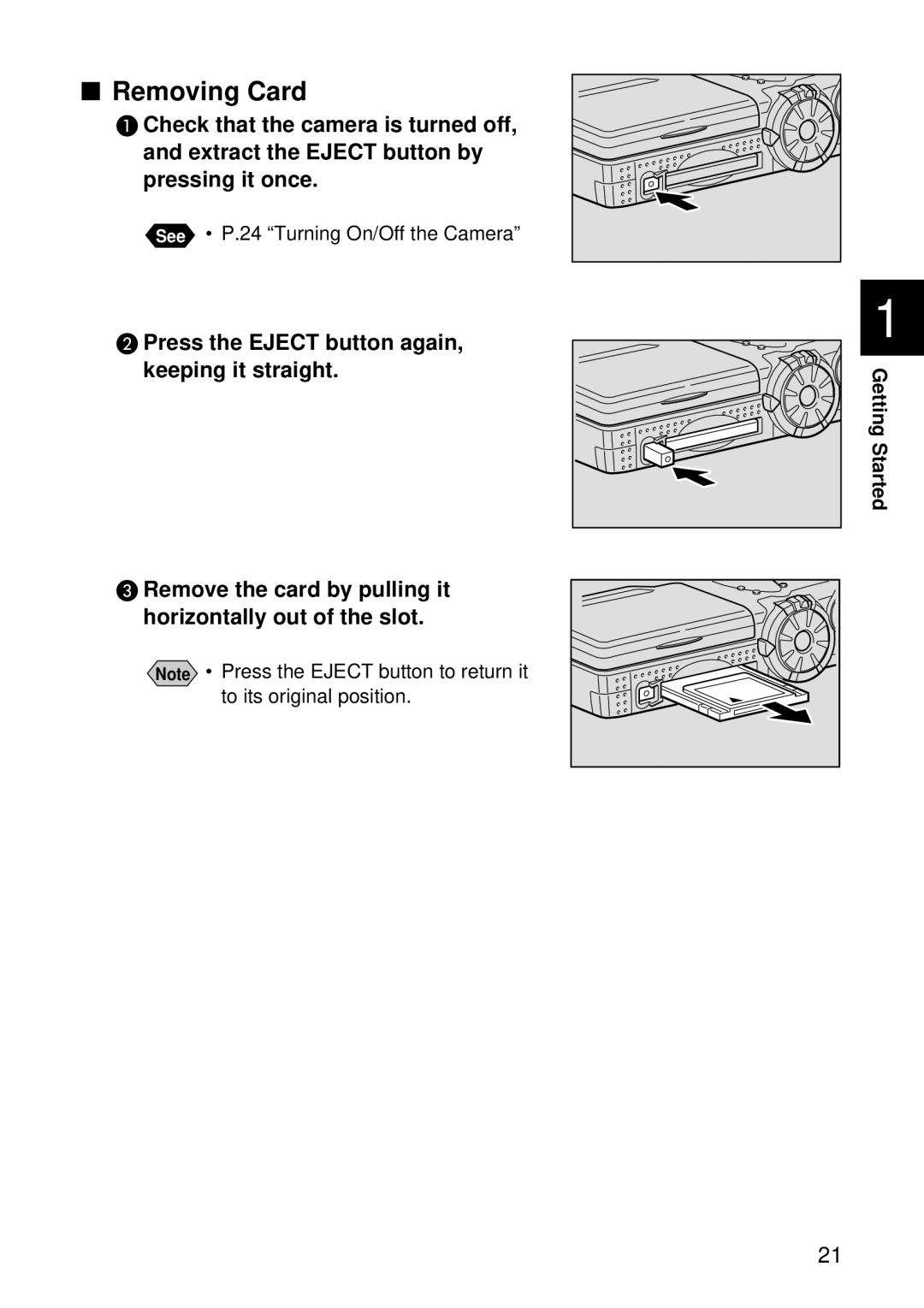 Ricoh CAMERA RDC-i500 operation manual Removing Card 