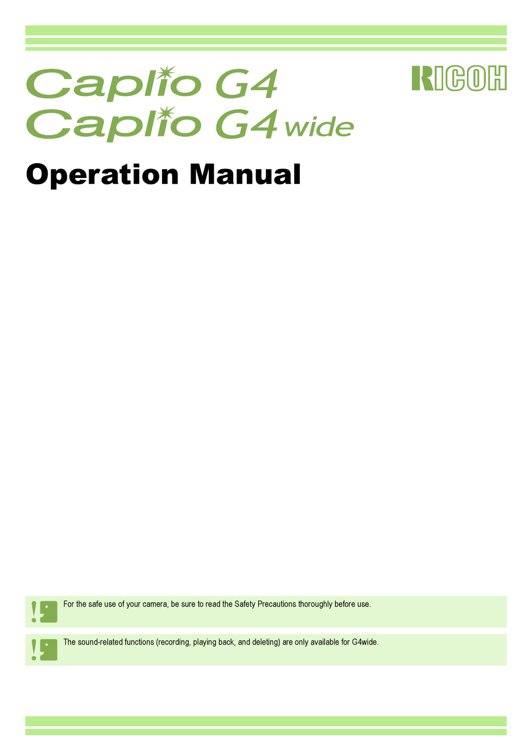 Ricoh CAPLIOG4, CAPLIO G4 WIDE operation manual 