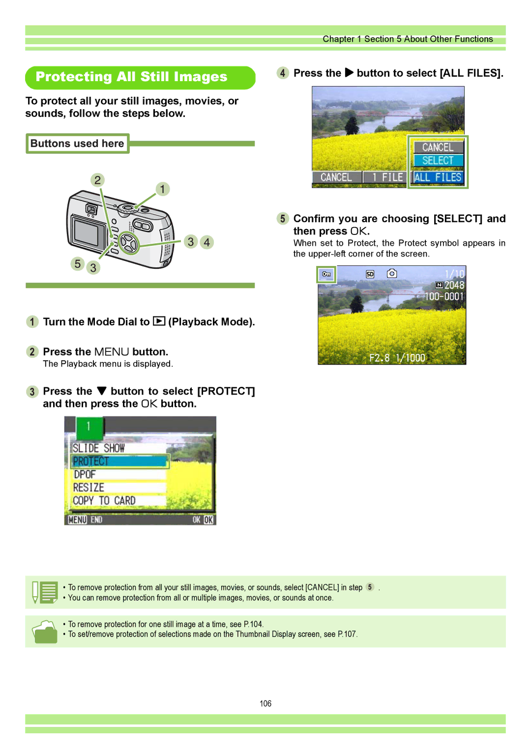 Ricoh CAPLIO G4 WIDE, CAPLIOG4 operation manual Protecting All Still Images 